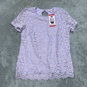 💥 Teddi Rose Floral Lace Short Sleeve Purple Top Size M d0350